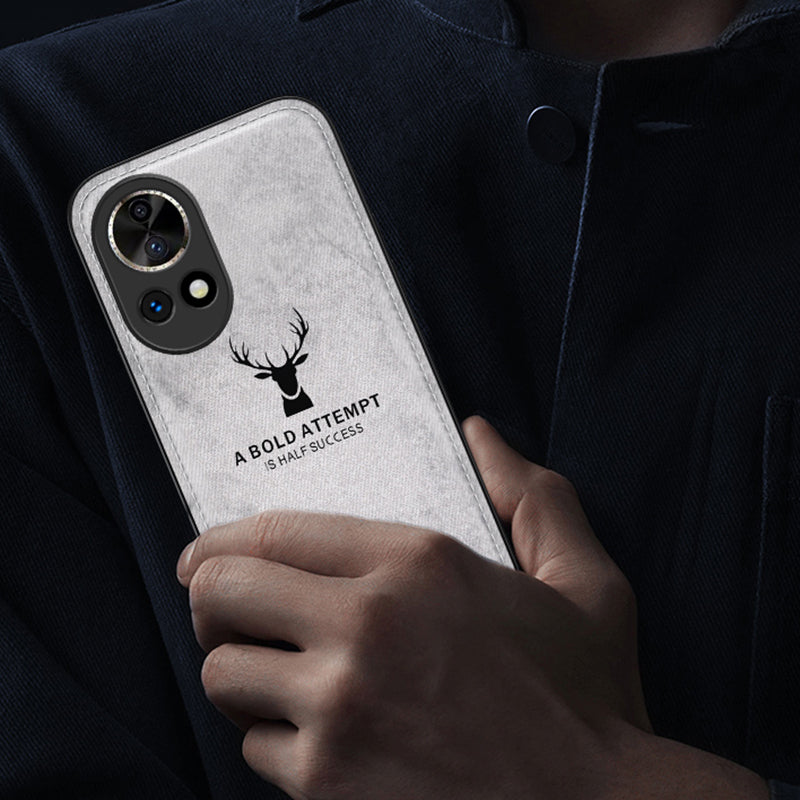 Phone Cover for Huawei nova 12 5G Case Deer Pattern Cloth Texture Leather+PC+TPU Shell - Grey