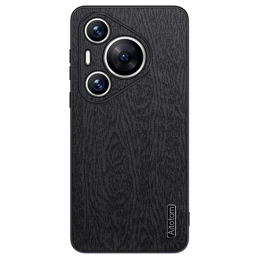 For Huawei Pura 70 Pro / Pura 70 Pro+ Anti-Scratch Case Wood Texture PU Leather+PC+TPU Phone Cover - Black