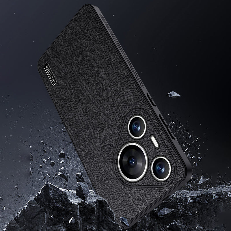 For Huawei Pura 70 Pro / Pura 70 Pro+ Anti-Scratch Case Wood Texture PU Leather+PC+TPU Phone Cover - Black