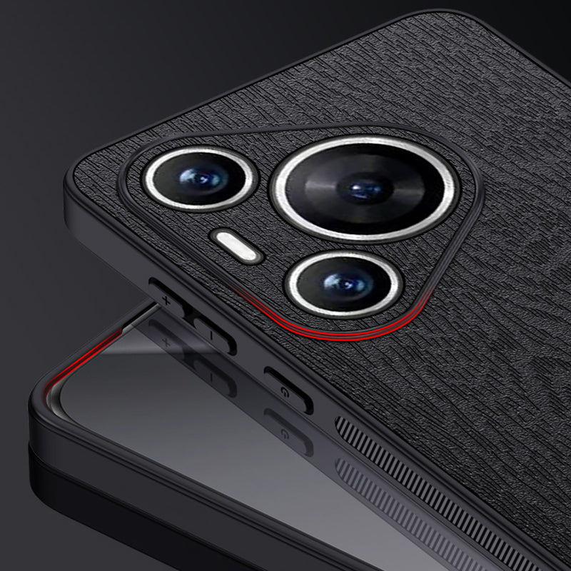 For Huawei Pura 70 Pro / Pura 70 Pro+ Anti-Scratch Case Wood Texture PU Leather+PC+TPU Phone Cover - Black