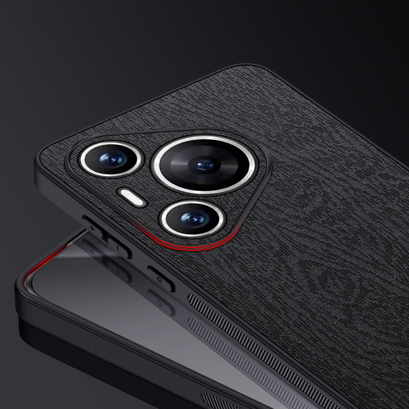 For Huawei Pura 70 Pro / Pura 70 Pro+ Anti-Scratch Case Wood Texture PU Leather+PC+TPU Phone Cover - Black