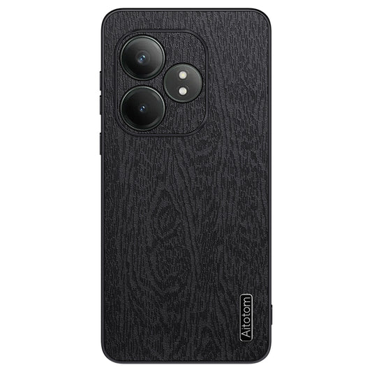 For Realme GT Neo6 SE 5G Cases PU Leather+PC+TPU Anti-drop Wood Texture Phone Cover - Black