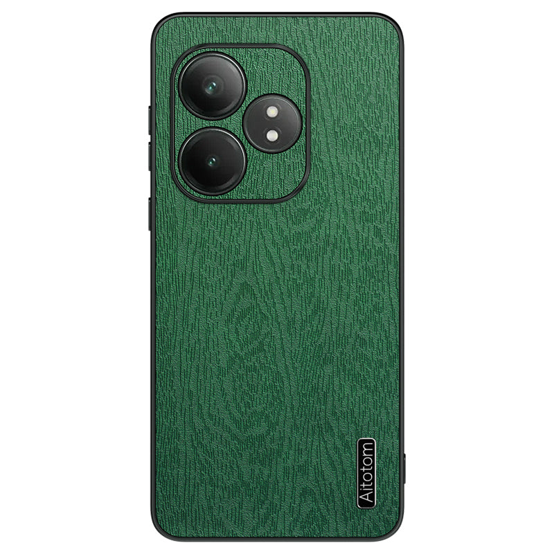 For Realme GT Neo6 SE 5G Cases PU Leather+PC+TPU Anti-drop Wood Texture Phone Cover - Green
