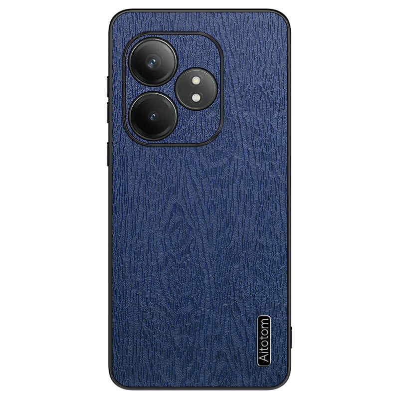 For Realme GT Neo6 SE 5G Cases PU Leather+PC+TPU Anti-drop Wood Texture Phone Cover - Blue