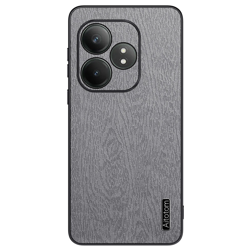 For Realme GT Neo6 SE 5G Cases PU Leather+PC+TPU Anti-drop Wood Texture Phone Cover - Grey