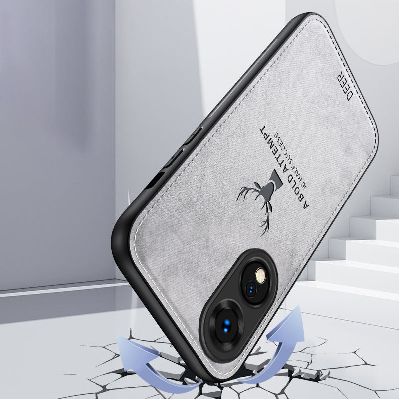 For Oppo A78 4G Case Deer Pattern Cloth Texture Leather+PC+TPU Hybrid Phone Cover - Blue