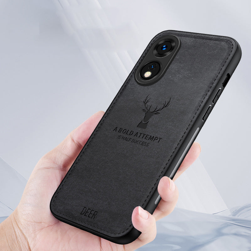 For Oppo A78 4G Case Deer Pattern Cloth Texture Leather+PC+TPU Hybrid Phone Cover - Blue