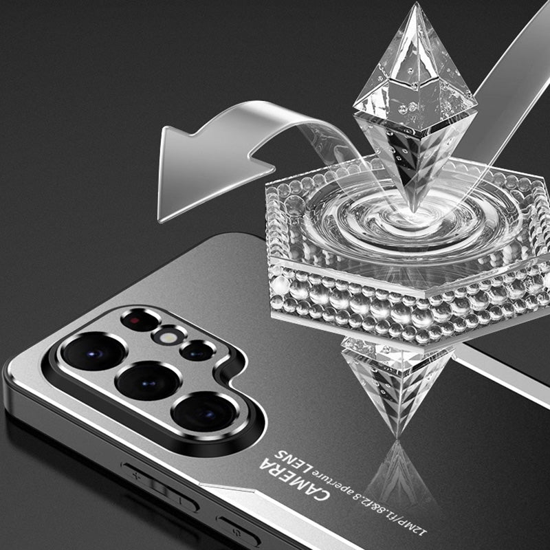 For Samsung Galaxy S22 Ultra 5G Back Case Military Aluminum Alloy Sturdy Protective Cover - Silver