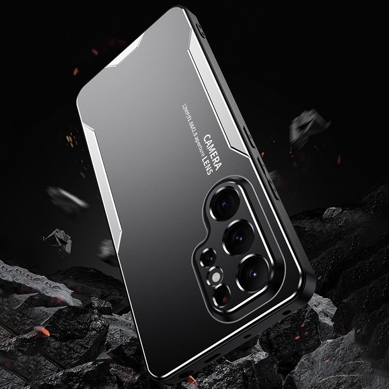 For Samsung Galaxy S22 Ultra 5G Back Case Military Aluminum Alloy Sturdy Protective Cover - Silver
