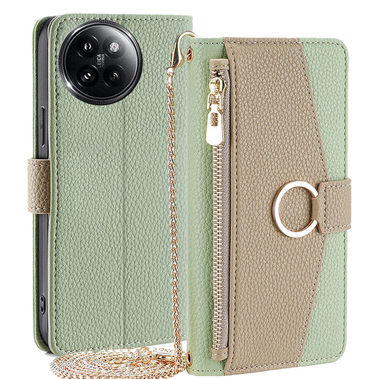 For Xiaomi Civi 4 Pro 5G Leather Case Zipper Wallet Stand Phone Cover with Mirror Function - Green