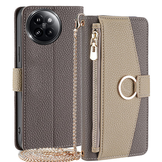 For Xiaomi Civi 4 Pro 5G Leather Case Zipper Wallet Stand Phone Cover with Mirror Function - Grey