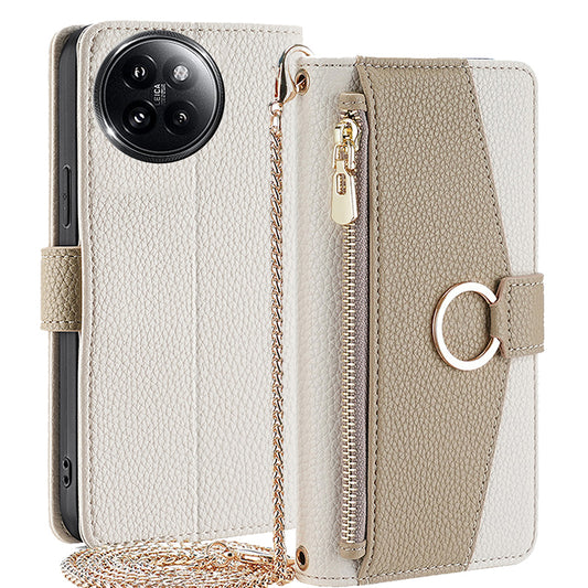 For Xiaomi Civi 4 Pro 5G Leather Case Zipper Wallet Stand Phone Cover with Mirror Function - White