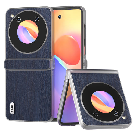 ABEEL For ZTE nubia Flip 5G Case Matte Clear Edge Wood Texture Leather Coated PC Phone Cover - Blue
