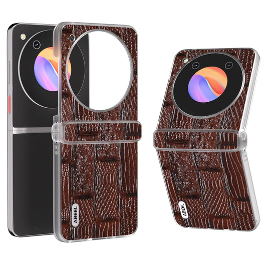 ABEEL For ZTE nubia Flip 5G Phone Case Matte Edge Mahjong Texture Genuine Cow Leather+PC Slim Cover - Brown