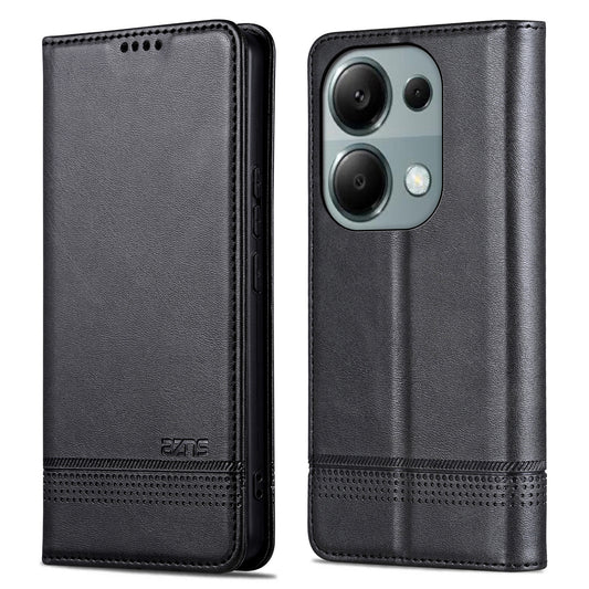 AZNS For Xiaomi Redmi Note 13 Pro 4G / Poco M6 Pro 4G Magnetic Case PU Leather Stand Phone Cover - Black