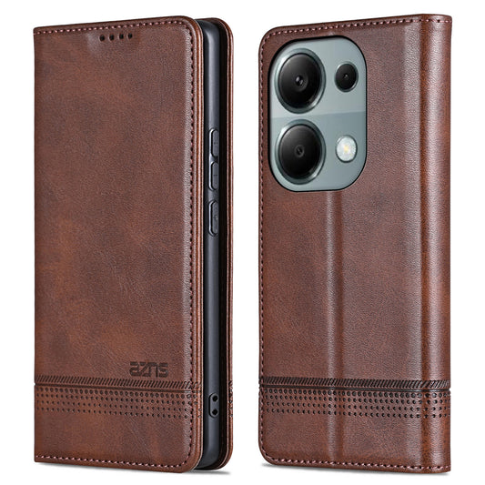 AZNS For Xiaomi Redmi Note 13 Pro 4G / Poco M6 Pro 4G Magnetic Case PU Leather Stand Phone Cover - Coffee