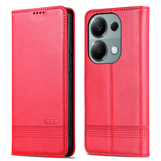 AZNS For Xiaomi Redmi Note 13 Pro 4G / Poco M6 Pro 4G Magnetic Case PU Leather Stand Phone Cover - Red