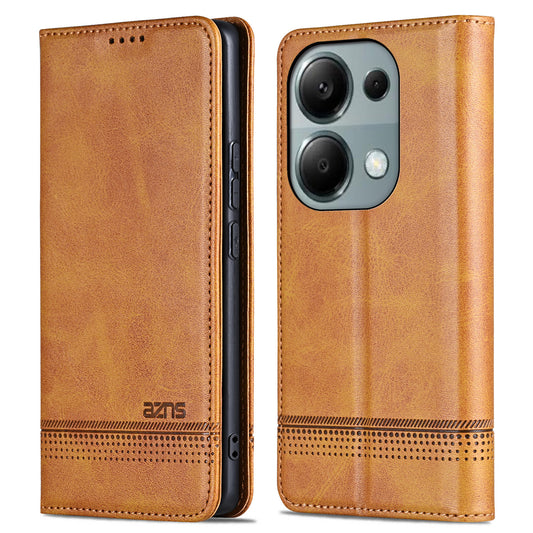 AZNS For Xiaomi Redmi Note 13 Pro 4G / Poco M6 Pro 4G Magnetic Case PU Leather Stand Phone Cover - Brown