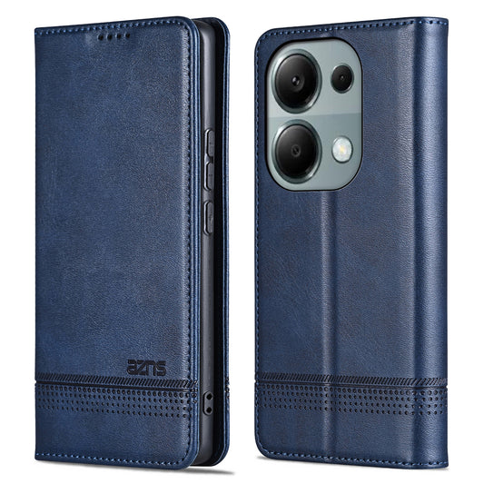 AZNS For Xiaomi Redmi Note 13 Pro 4G / Poco M6 Pro 4G Magnetic Case PU Leather Stand Phone Cover - Blue