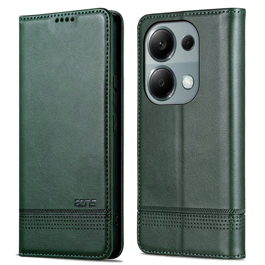 AZNS For Xiaomi Redmi Note 13 Pro 4G / Poco M6 Pro 4G Magnetic Case PU Leather Stand Phone Cover - Green