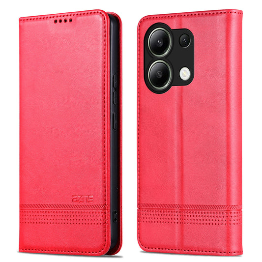 AZNS For Xiaomi Redmi Note 13 4G Wallet Case Leather Phone Cover Wholesale Supplier - Red