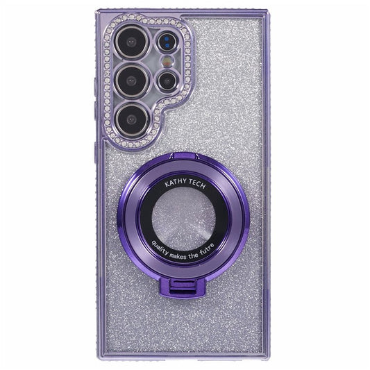 For Samsung Galaxy S22 Ultra 5G TPU Case Gradient Phone Cover with Kickstand / Rhinestone - Dark Purple