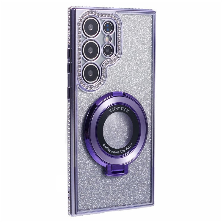 For Samsung Galaxy S22 Ultra 5G TPU Case Gradient Phone Cover with Kickstand / Rhinestone - Dark Purple