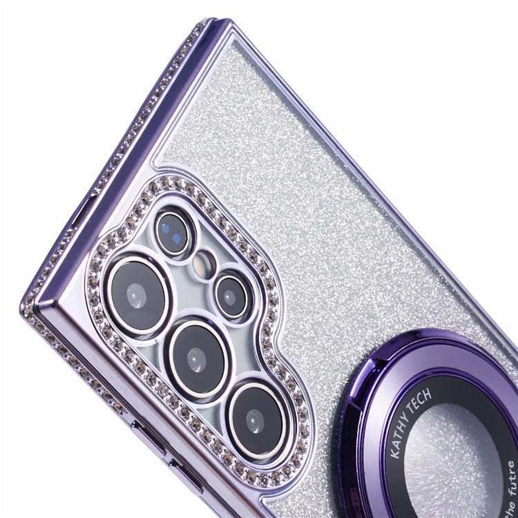 For Samsung Galaxy S22 Ultra 5G TPU Case Gradient Phone Cover with Kickstand / Rhinestone - Dark Purple