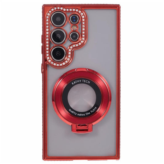 For Samsung Galaxy S24 Ultra Phone Cover Rhinestones Decor Ring Kickstand TPU Back Case - Red
