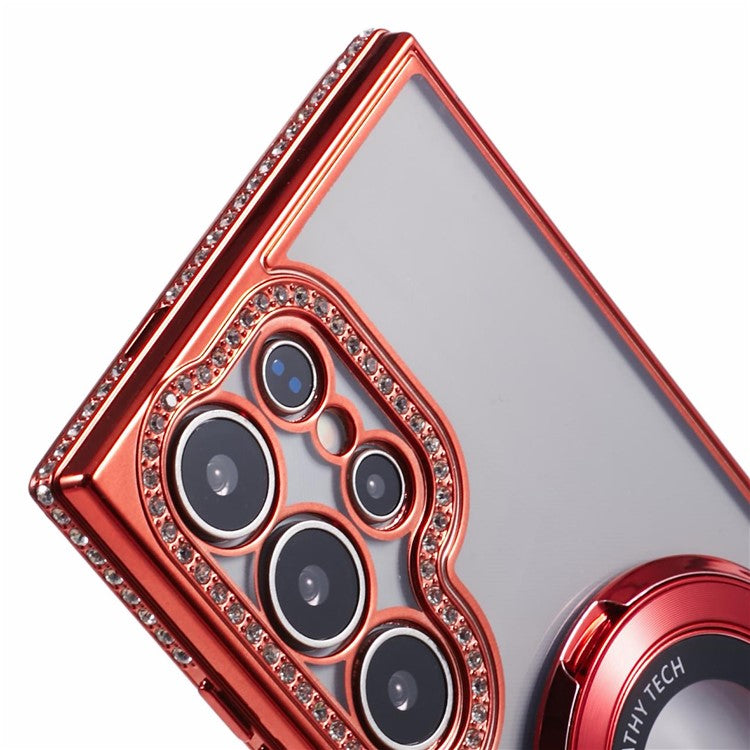 For Samsung Galaxy S24 Ultra Phone Cover Rhinestones Decor Ring Kickstand TPU Back Case - Red