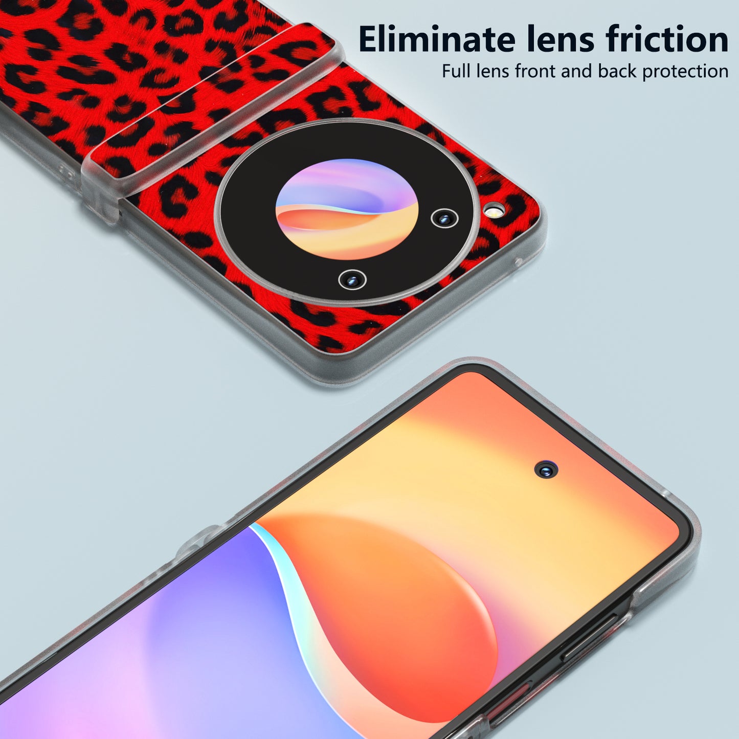 ABEEL For ZTE Libero Flip / nubia Flip 5G Case Clear Matte Edge Leather Leopard Print Texture Phone Cover - Red
