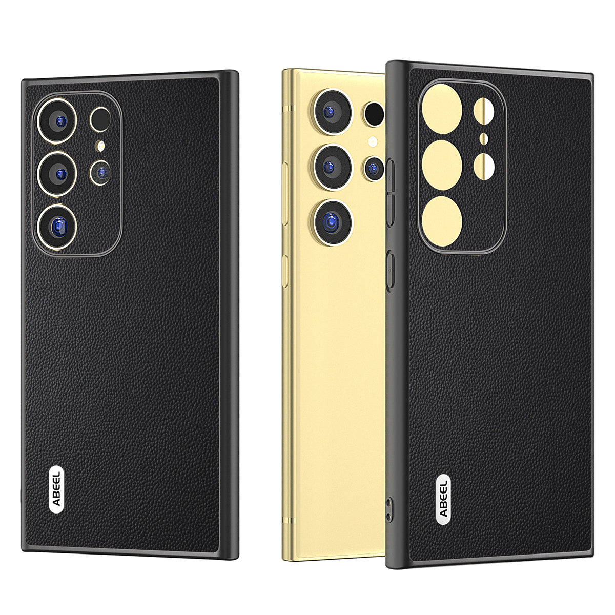 ABEEL For Samsung Galaxy S24 Ultra Phone Cover Bump Proof Genuine Cow Leather Classy Case - Black