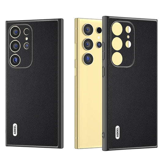 ABEEL For Samsung Galaxy S24 Ultra Phone Cover Bump Proof Genuine Cow Leather Classy Case - Black