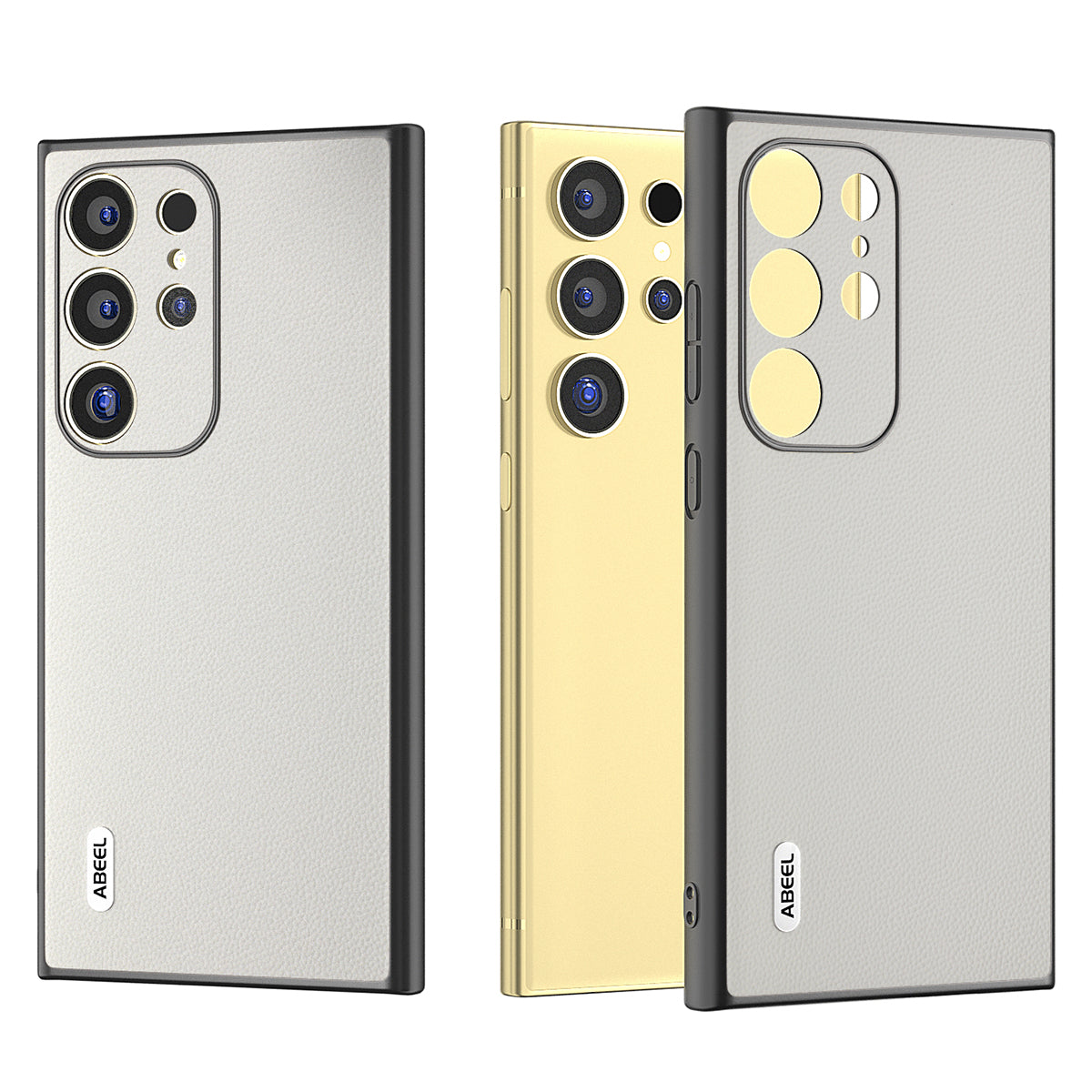 ABEEL For Samsung Galaxy S24 Ultra Phone Cover Bump Proof Genuine Cow Leather Classy Case - White