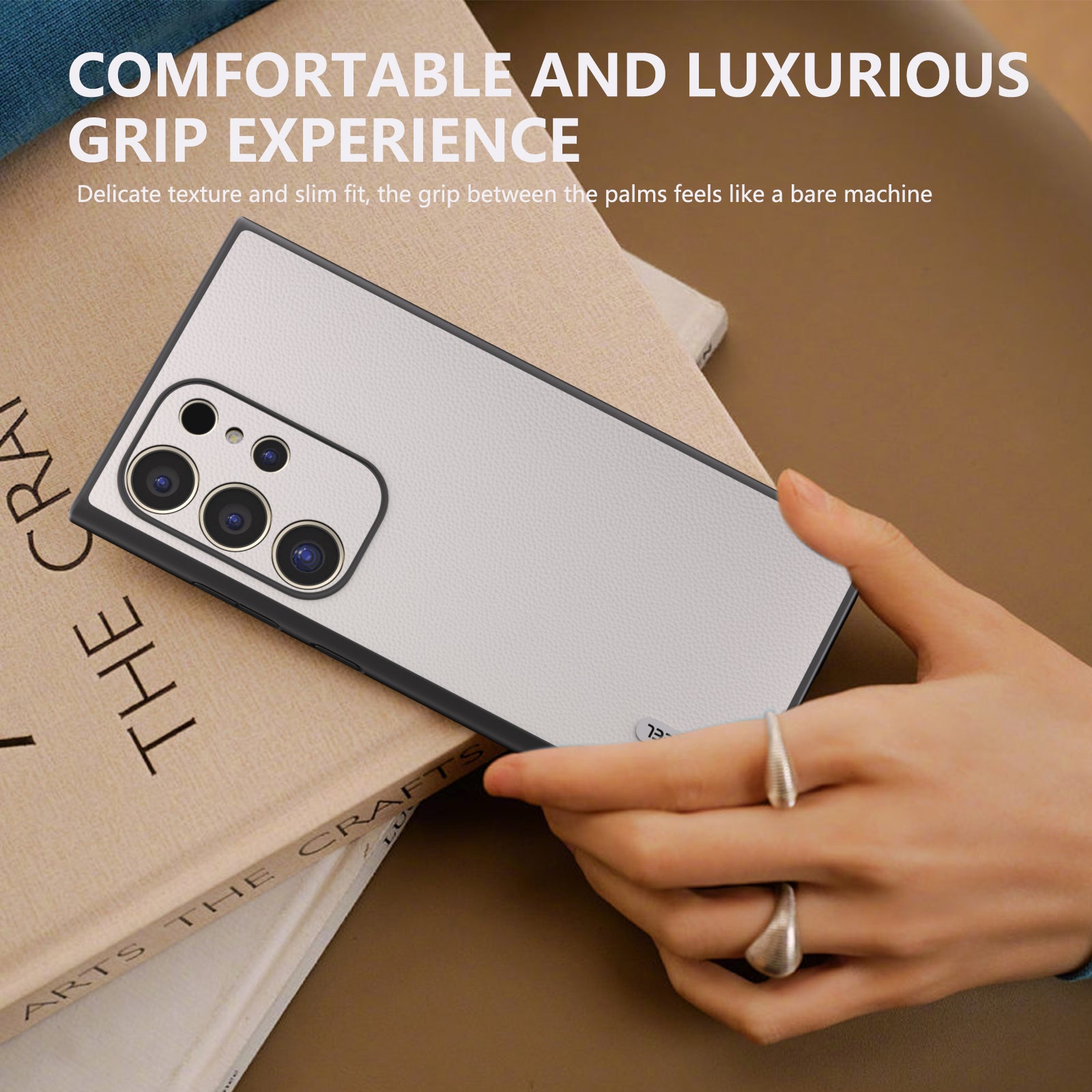 ABEEL For Samsung Galaxy S24 Ultra Phone Cover Bump Proof Genuine Cow Leather Classy Case - White