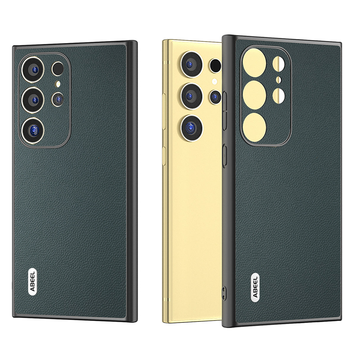 ABEEL For Samsung Galaxy S24 Ultra Phone Cover Bump Proof Genuine Cow Leather Classy Case - Green