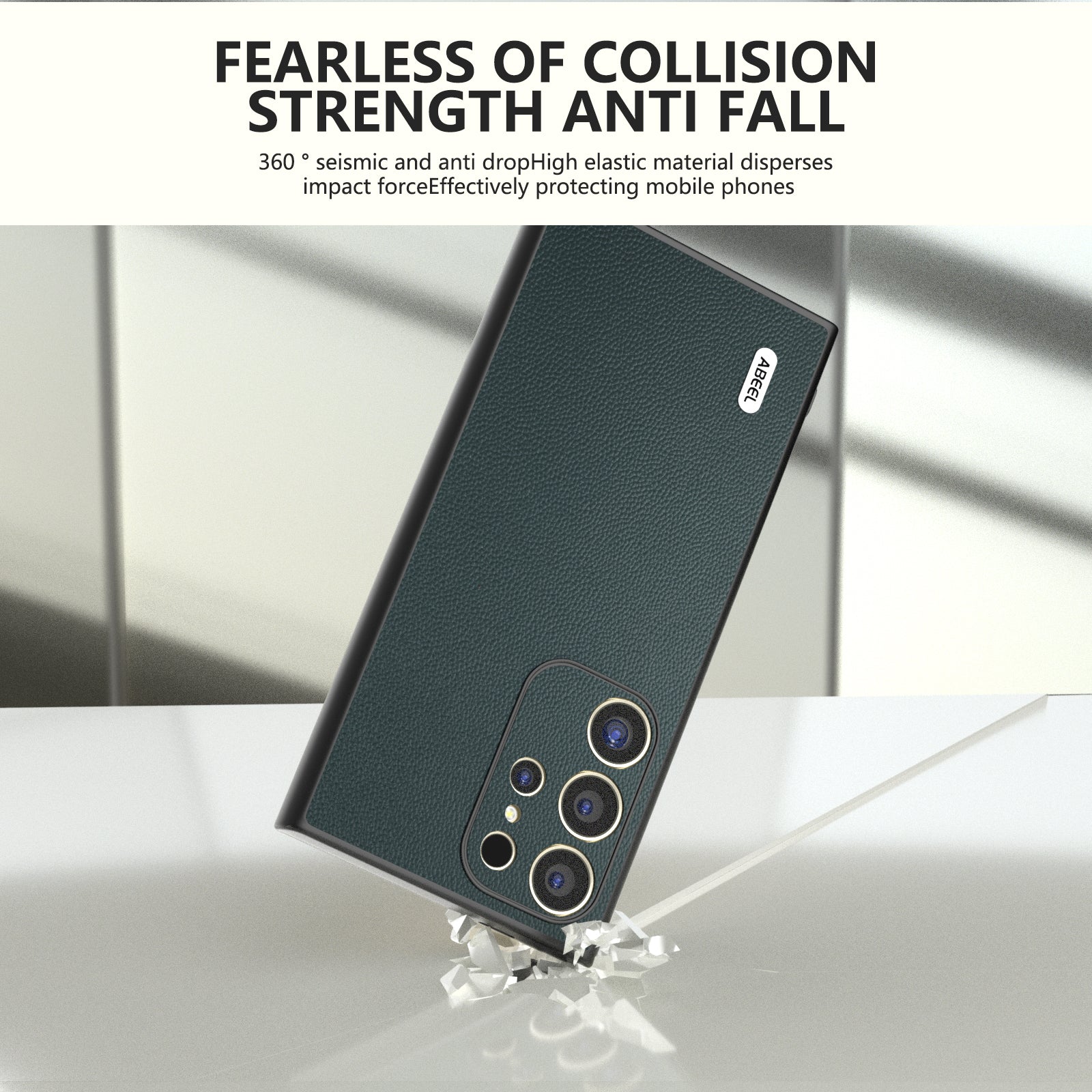 ABEEL For Samsung Galaxy S24 Ultra Phone Cover Bump Proof Genuine Cow Leather Classy Case - Green