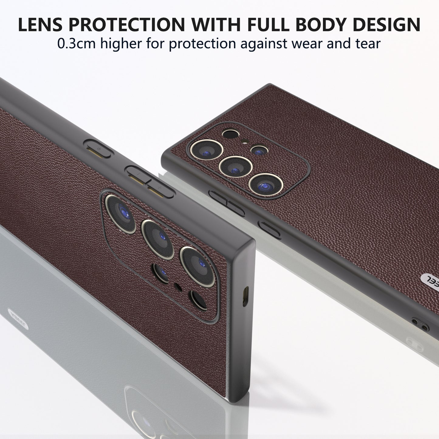 ABEEL For Samsung Galaxy S24 Ultra Phone Cover Bump Proof Genuine Cow Leather Classy Case - Coffee