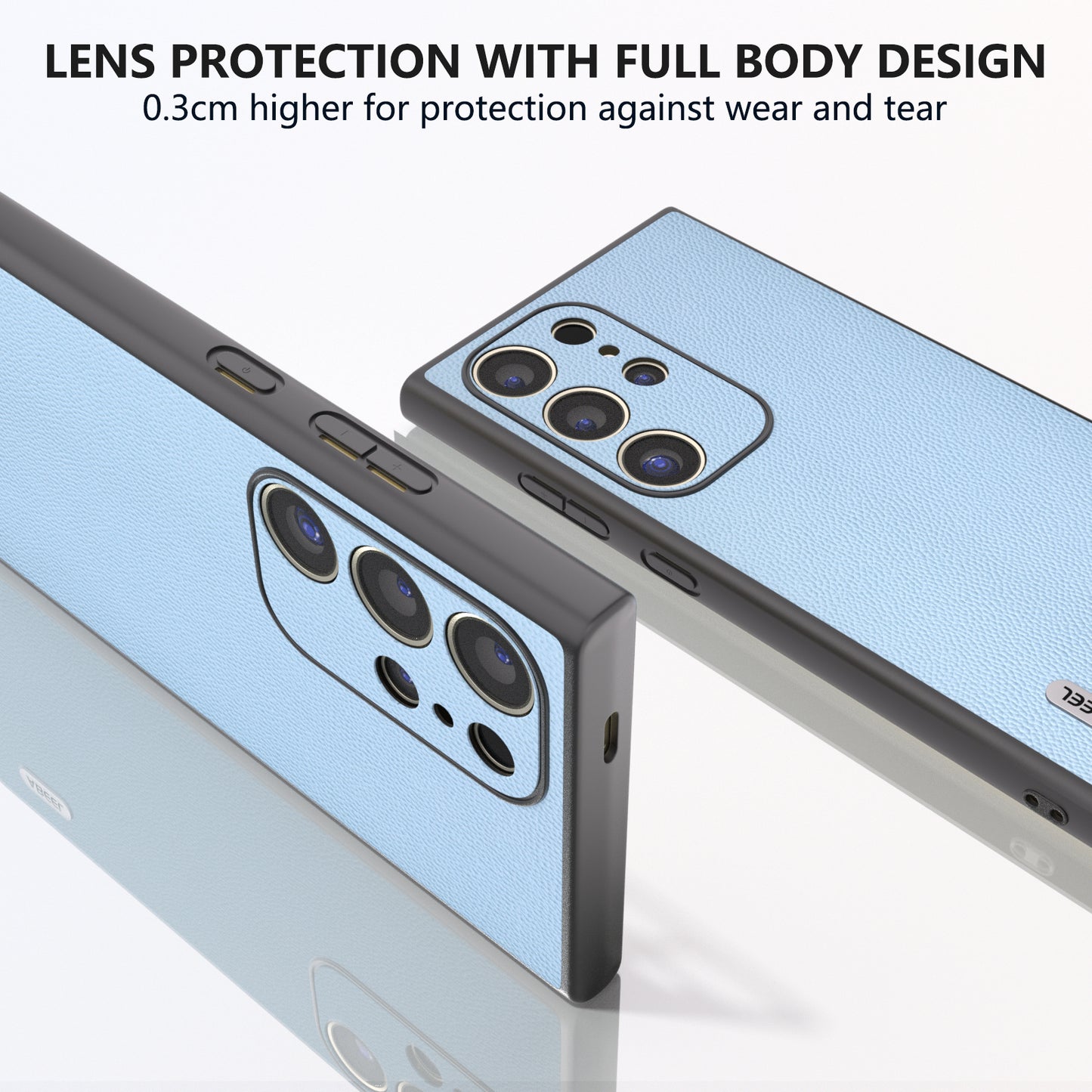 ABEEL For Samsung Galaxy S24 Ultra Phone Cover Bump Proof Genuine Cow Leather Classy Case - Sky Blue