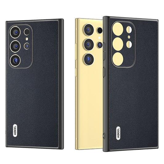 ABEEL For Samsung Galaxy S24 Ultra Phone Cover Bump Proof Genuine Cow Leather Classy Case - Blue