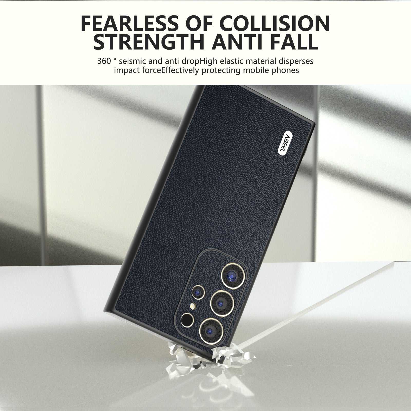 ABEEL For Samsung Galaxy S24 Ultra Phone Cover Bump Proof Genuine Cow Leather Classy Case - Blue