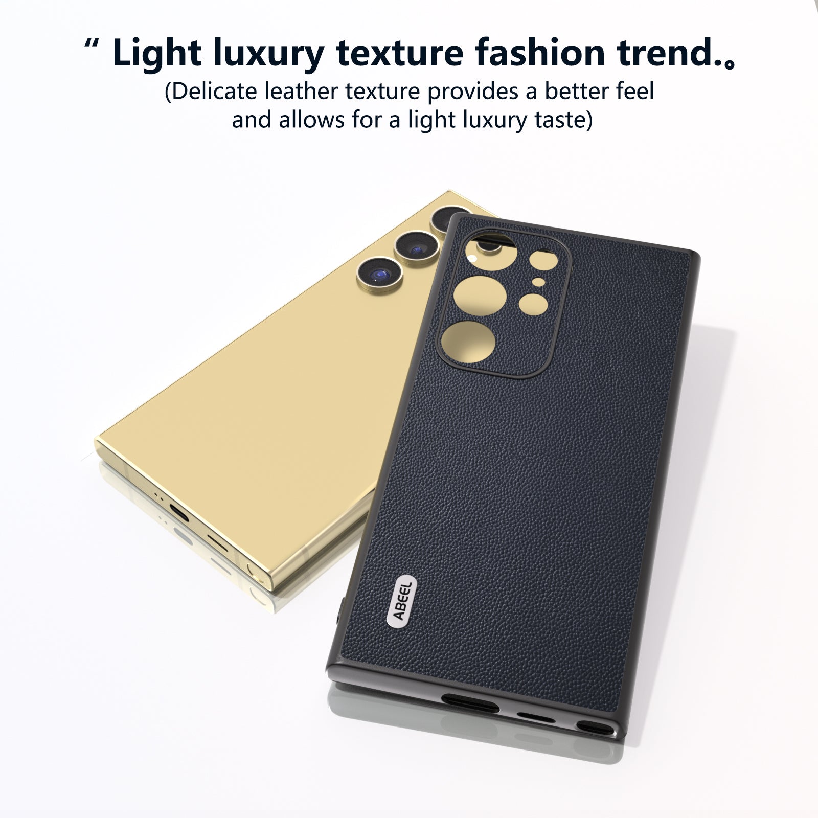 ABEEL For Samsung Galaxy S24 Ultra Phone Cover Bump Proof Genuine Cow Leather Classy Case - Blue