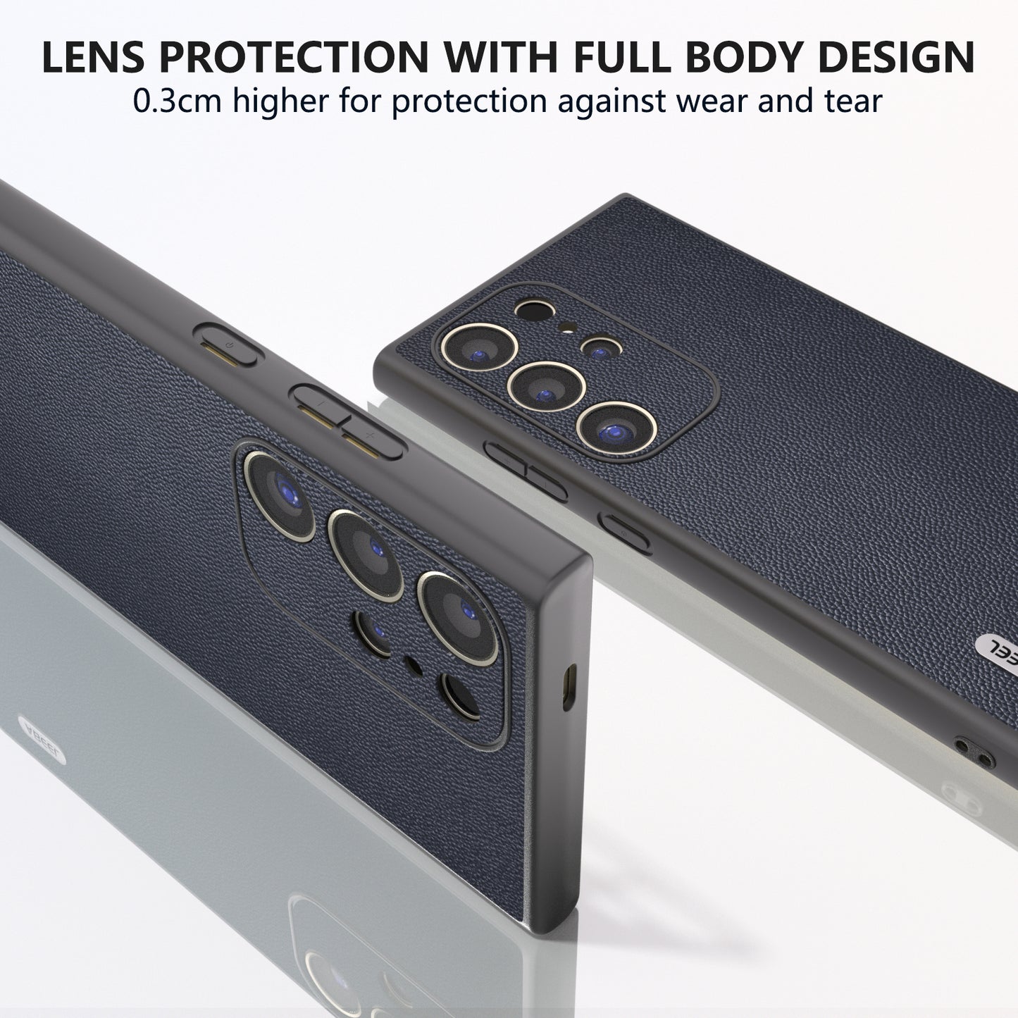 ABEEL For Samsung Galaxy S24 Ultra Phone Cover Bump Proof Genuine Cow Leather Classy Case - Blue