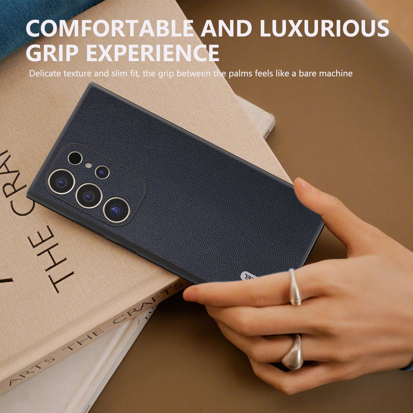 ABEEL For Samsung Galaxy S24 Ultra Phone Cover Bump Proof Genuine Cow Leather Classy Case - Blue