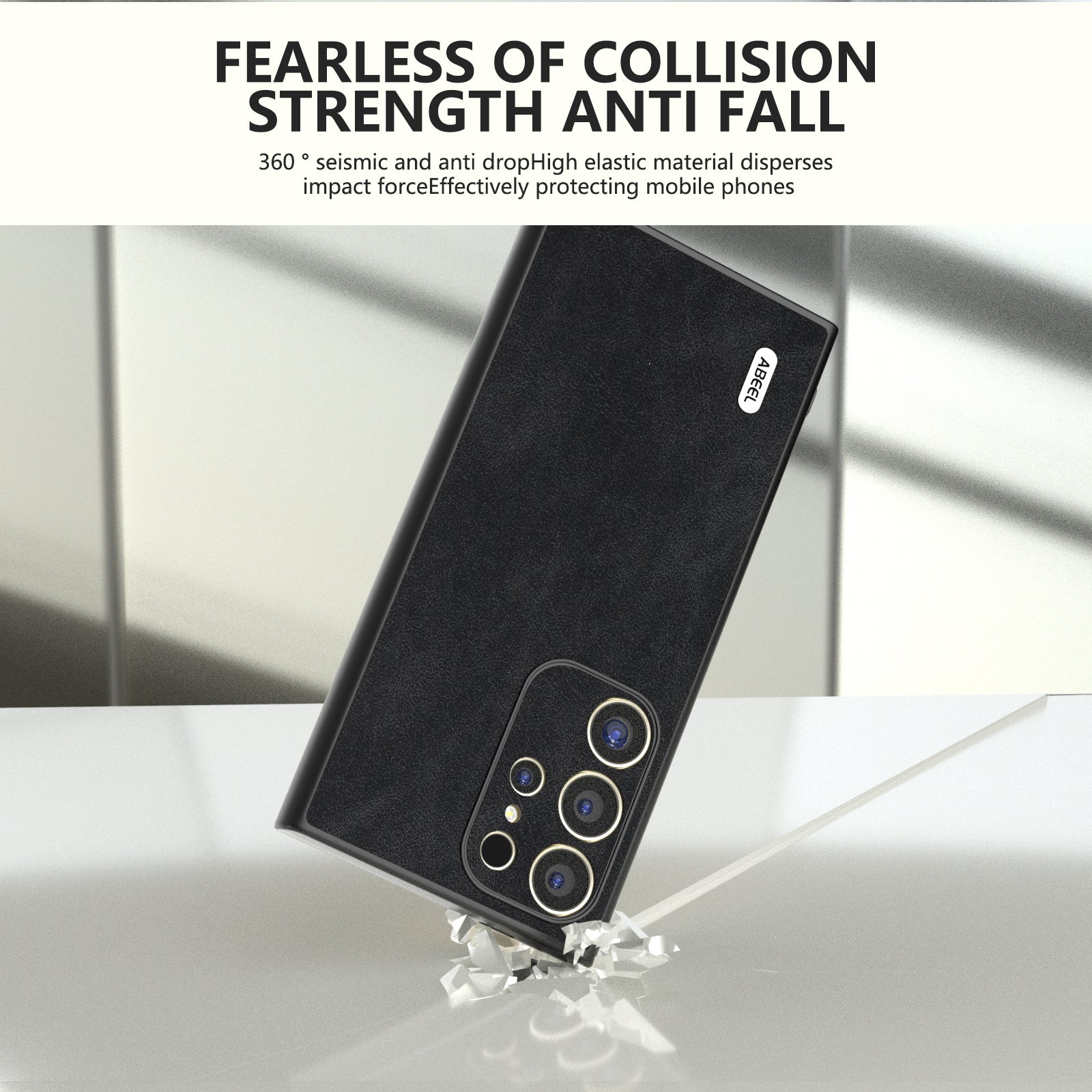 ABEEL For Samsung Galaxy S24 Ultra Case Slim Fit PU Leather+PC Phone Cover - Black