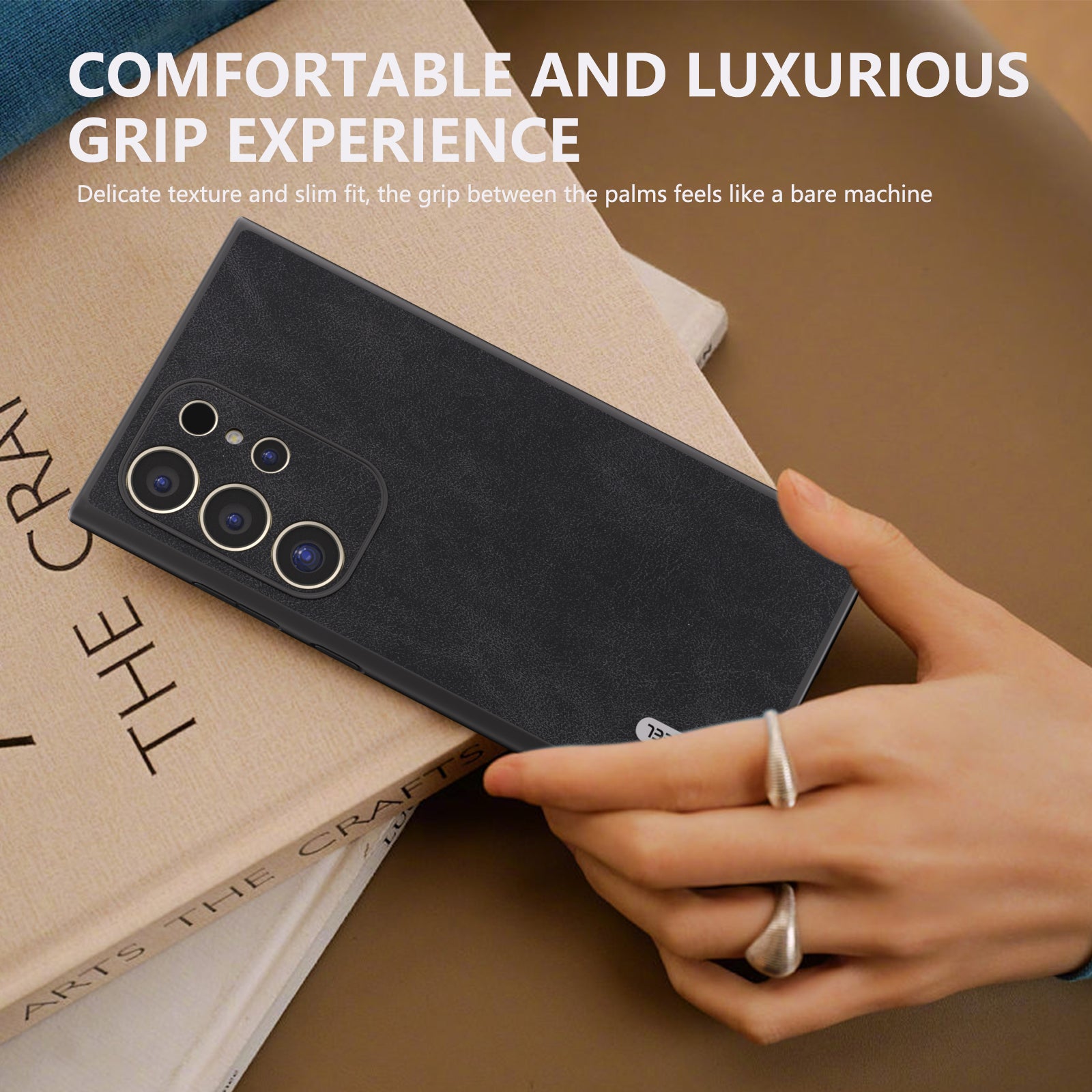 ABEEL For Samsung Galaxy S24 Ultra Case Slim Fit PU Leather+PC Phone Cover - Black