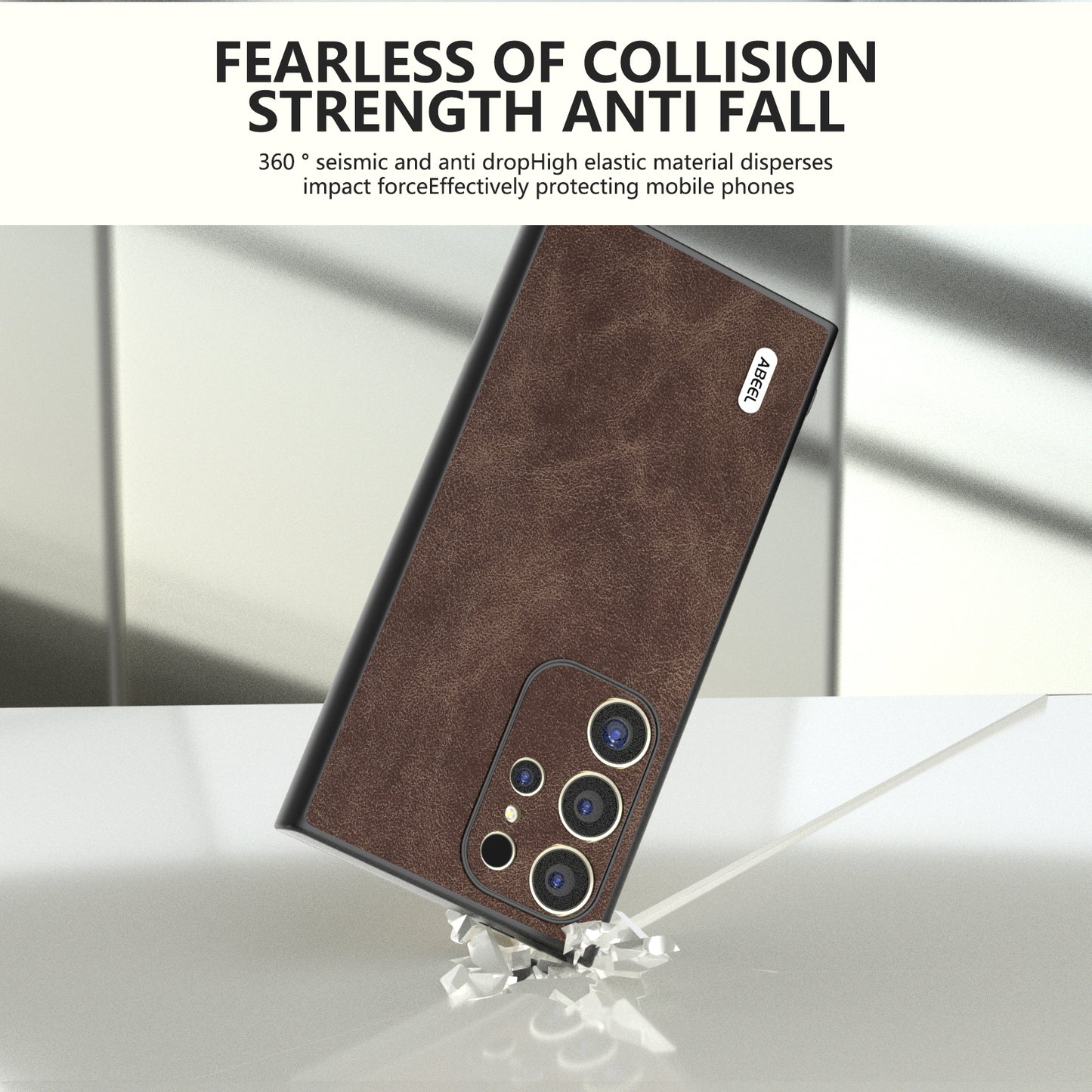 ABEEL For Samsung Galaxy S24 Ultra Case Slim Fit PU Leather+PC Phone Cover - Coffee