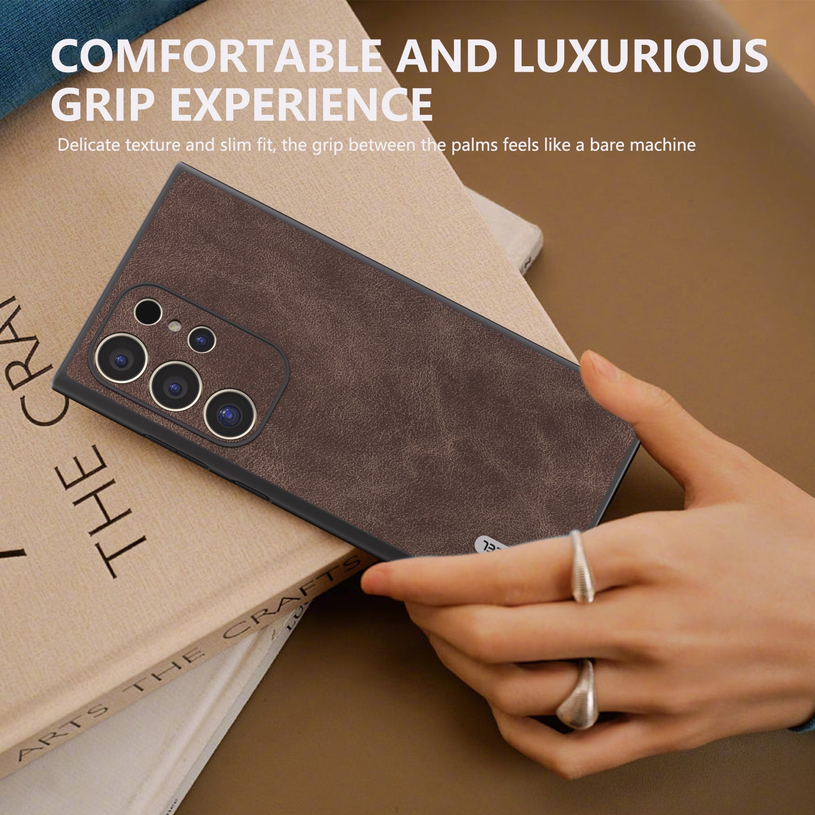 ABEEL For Samsung Galaxy S24 Ultra Case Slim Fit PU Leather+PC Phone Cover - Coffee