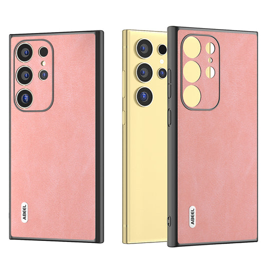 ABEEL For Samsung Galaxy S24 Ultra Case Slim Fit PU Leather+PC Phone Cover - Pink
