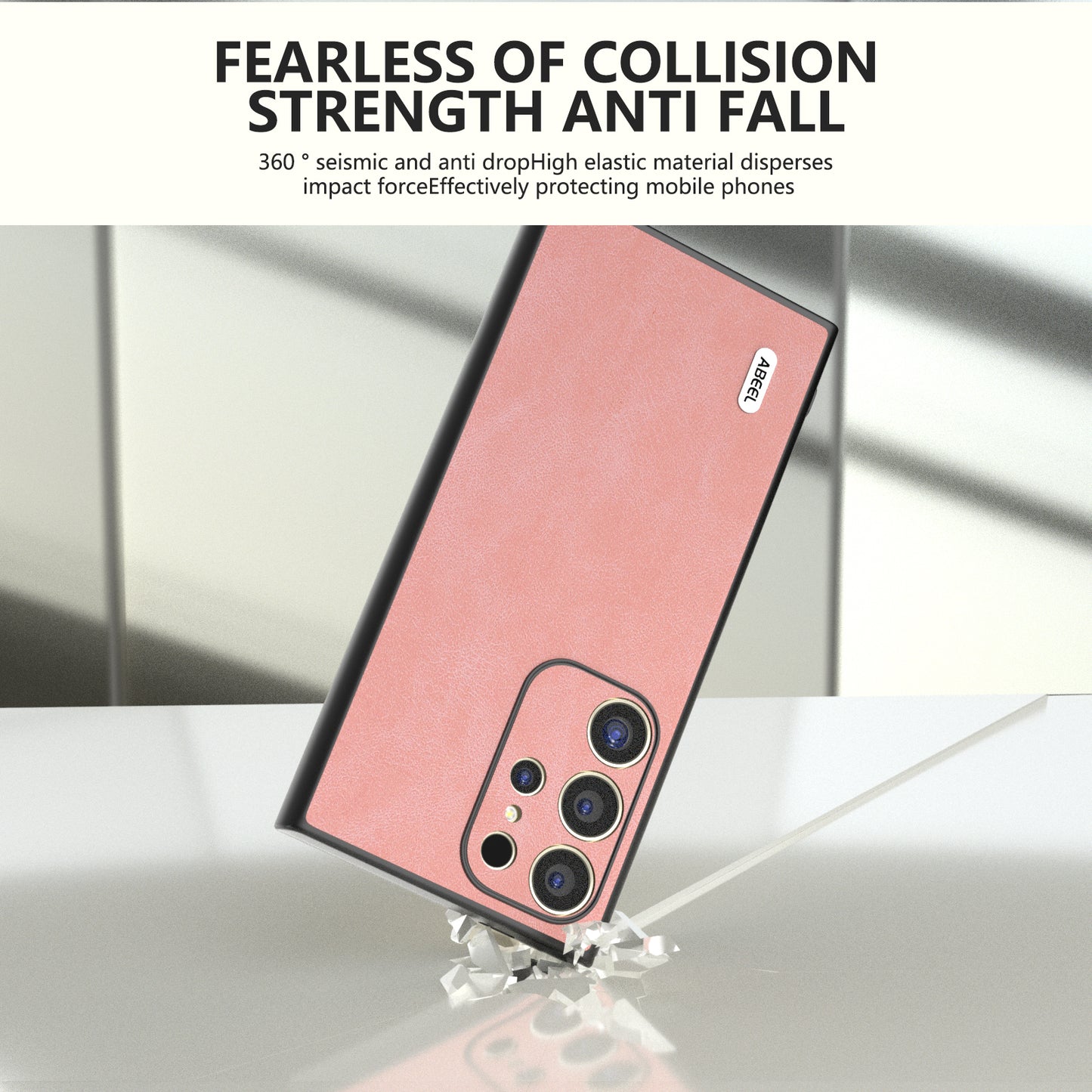 ABEEL For Samsung Galaxy S24 Ultra Case Slim Fit PU Leather+PC Phone Cover - Pink